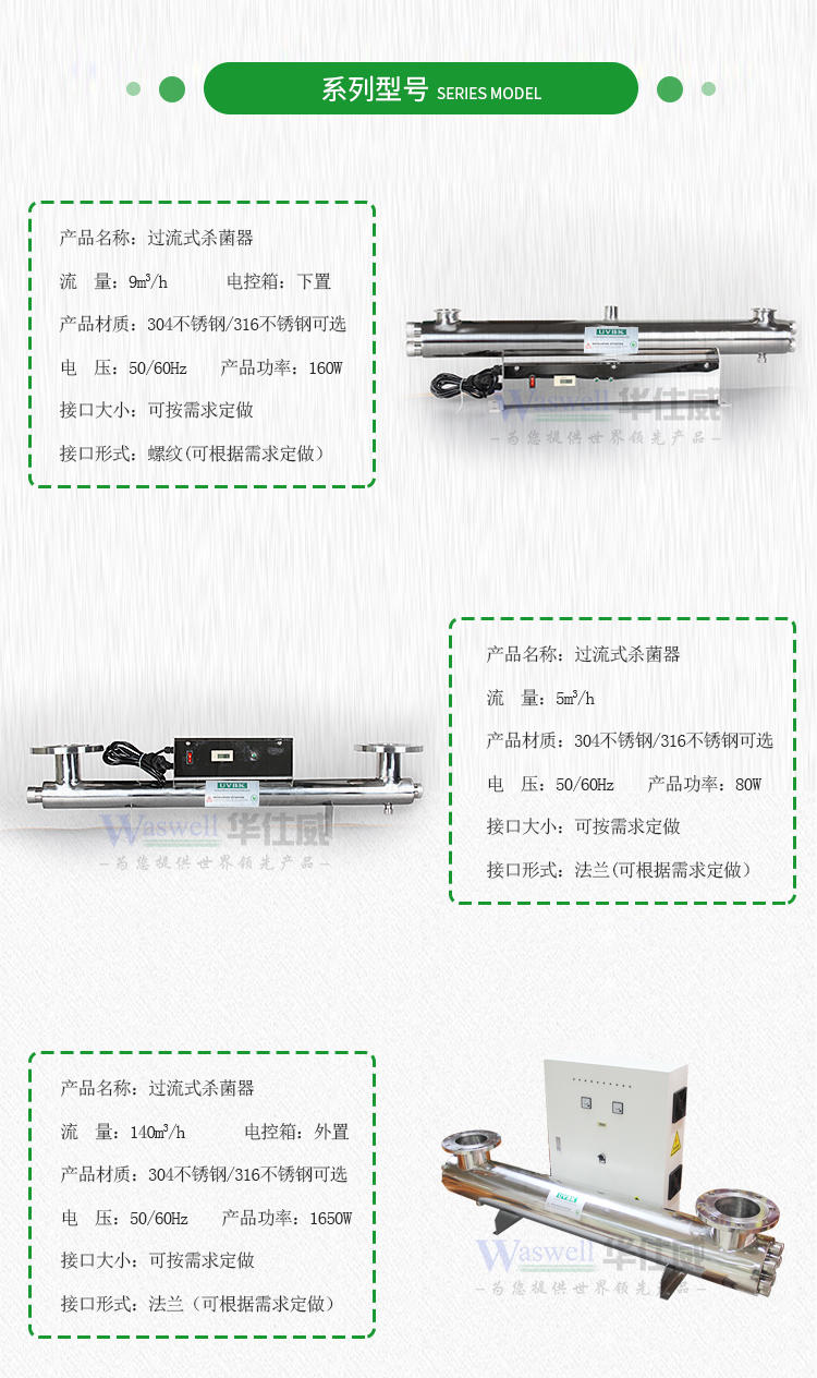 广东厂家水厂养殖杀菌器  UV紫外线杀菌器  游泳池用紫外线消毒器 304不锈钢材质不漏水示例图7